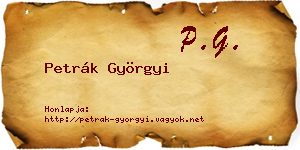Petrák Györgyi névjegykártya